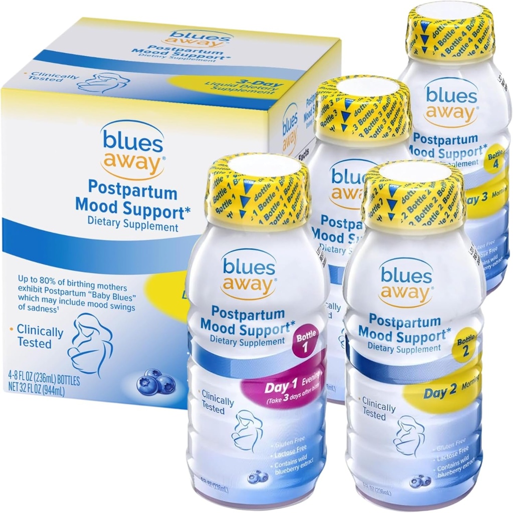 Blues Away Postpartum Mood Support Drink - Amning Friendly Postnatal Hormone Balance for Women - 3-Day flydende kost Support Shake [4 flasker]