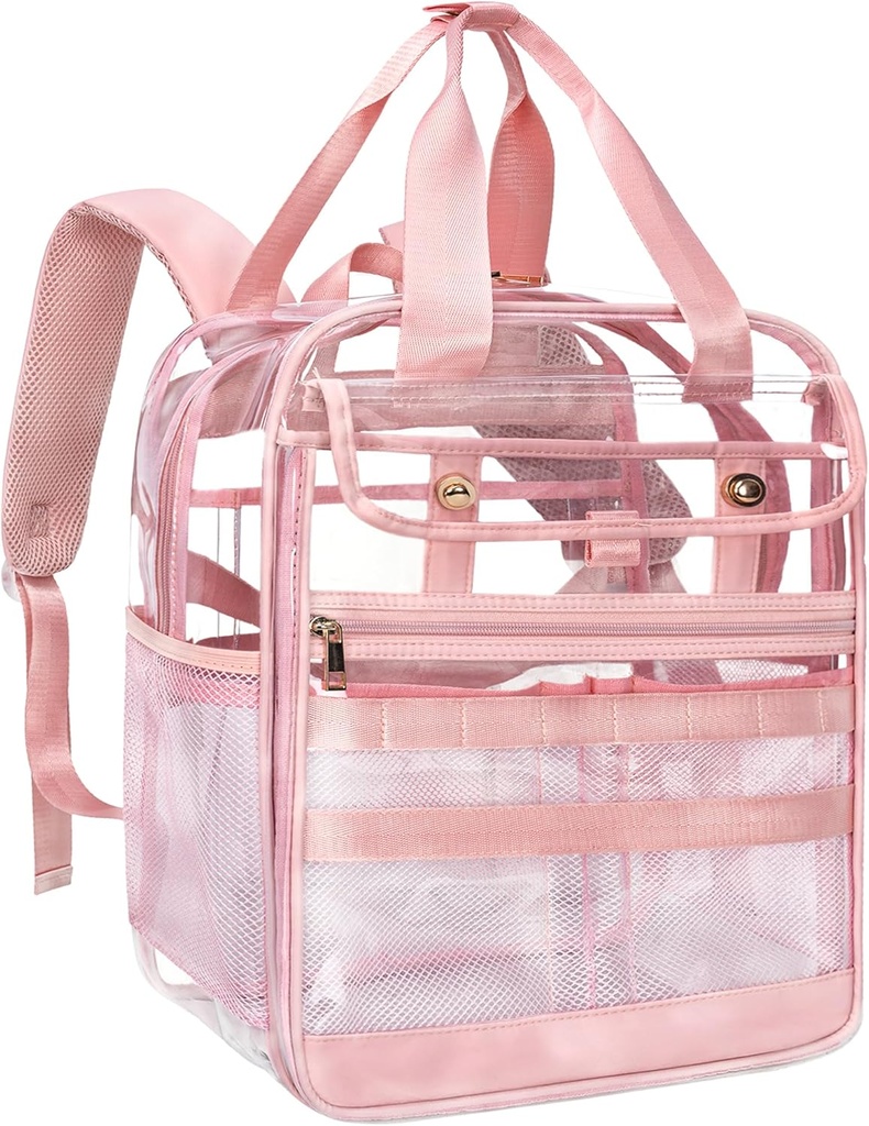 Clear Heavy Duty PVC gennemsigtig rygsæk, store praktiske multi- lommer til arbejde, Rejser (Pink)