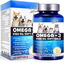 Omega-3 Fish Oil til hunde, Omega 3 Fish Oil med EPA & DHA understøtter hunde sæsonbetinget allergier Relief, øger immunfunktion, Itch Skin Relief & fremme Coat sundhed, Kæledyrstillæg - 120 bløde geler
