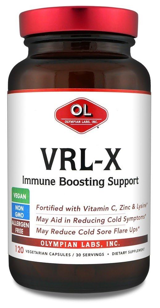 Olympian Labs VRL- X Avanceret immunforsvar, C-vitamin, Zink & Lysin, May Aid in Cold Sore Relief, 120 kapsler