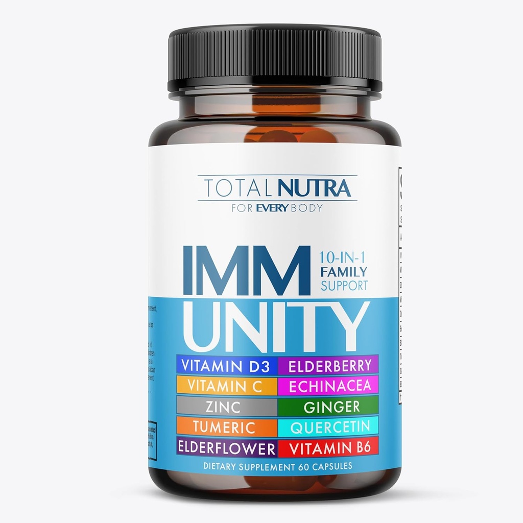 10- -1 immunsupport supplement: immunboostere til voksne & børn Daglig Immunitet forsvar med nøgle immunsystem Vitamin Zink, vitamin C og D, Plus Elderberry, Quercetin, Echinacea & mere, 60 Caps