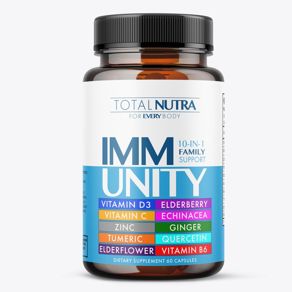 10- -1 immunsupport supplement: immunboostere til voksne & børn Daglig Immunitet forsvar med nøgle immunsystem Vitamin Zink, vitamin C og D, Plus Elderberry, Quercetin, Echinacea & mere, 60 Caps