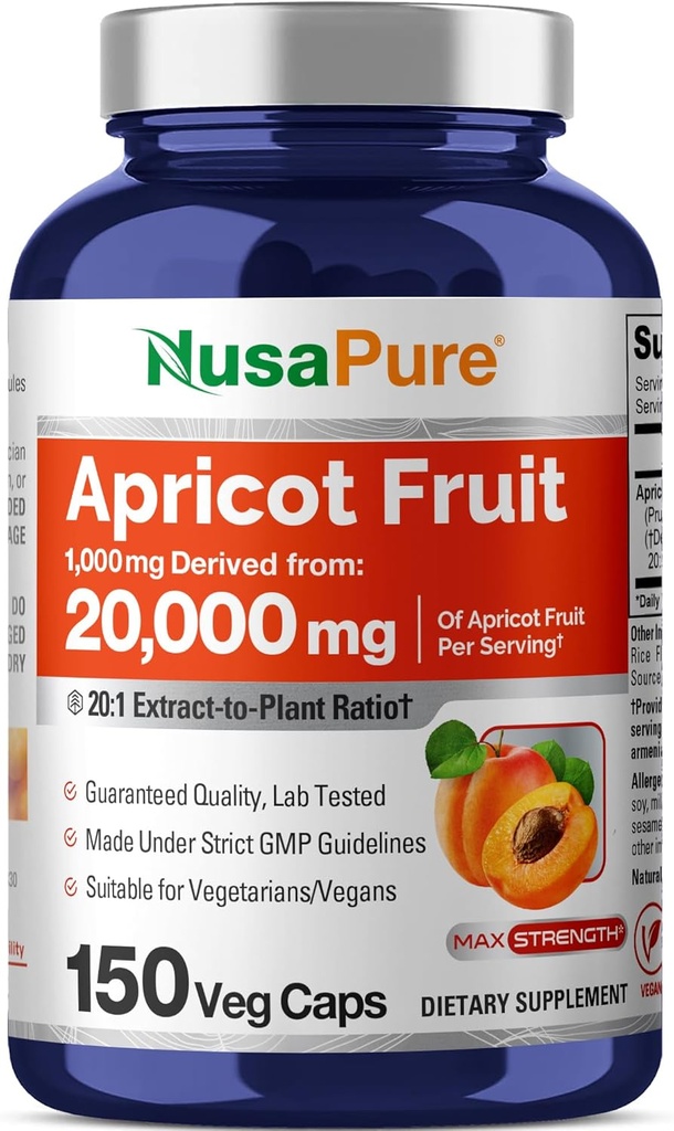 NusaPure Apricot 20: 1 Extract, 1000 mg Tilsvarende 20,000mg 150 Veggie Kapsler (Vegan, Non- GMO)