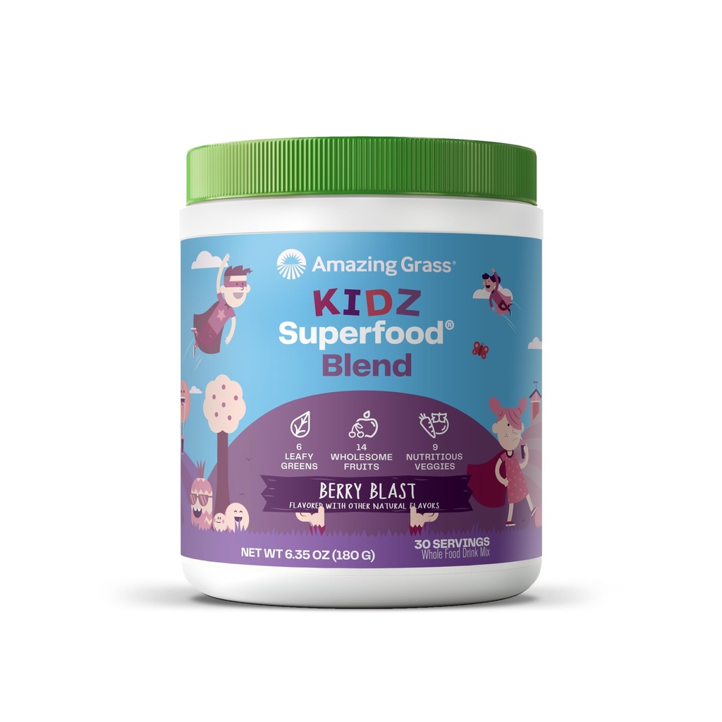 Amazing Grass Kidz Superfood: Økologisk Grønne, Frugter, Veggies, Beet Root Powder & Probiotika til sunde børn, Berry Blast, 30 Servering