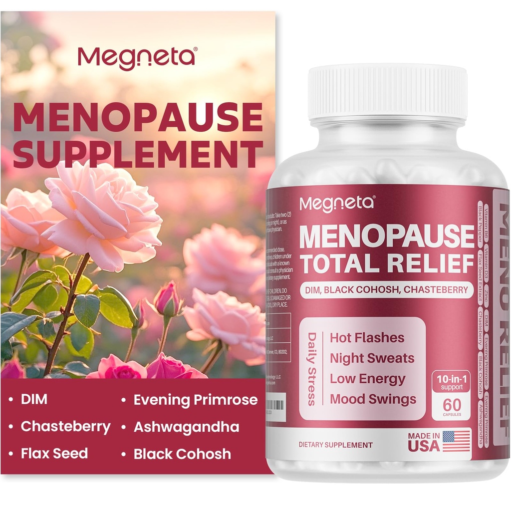 Menopause Kosttilskud til kvinder, Support Hot Flashs & Night Sweats, med Black Cohosh, DIM & Aften Primrose, Hormonal Balance & Mood Support - 60 kapsler