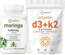 Micro Ingredients Vitamin D3 5,000iu + K2 100mcg Softgels & Moringa Oleifera 6,000mg Ækvivalent 300 Kapsler Bundle 2 Packee 124; Essential Sunshine Vitumbate 124; Antioxidant Supplement