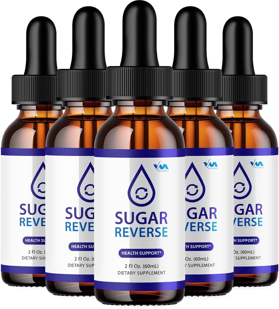 (5 Pack) SugarReverse Drop Sund Vitamin Support Supplement - Sugar Reverse Advanced Formel, Sugar Reverse 24 Hour Liquid, Sugar Reverse Energy and Extra Strength Anmeldelser, 5 Måned Supply