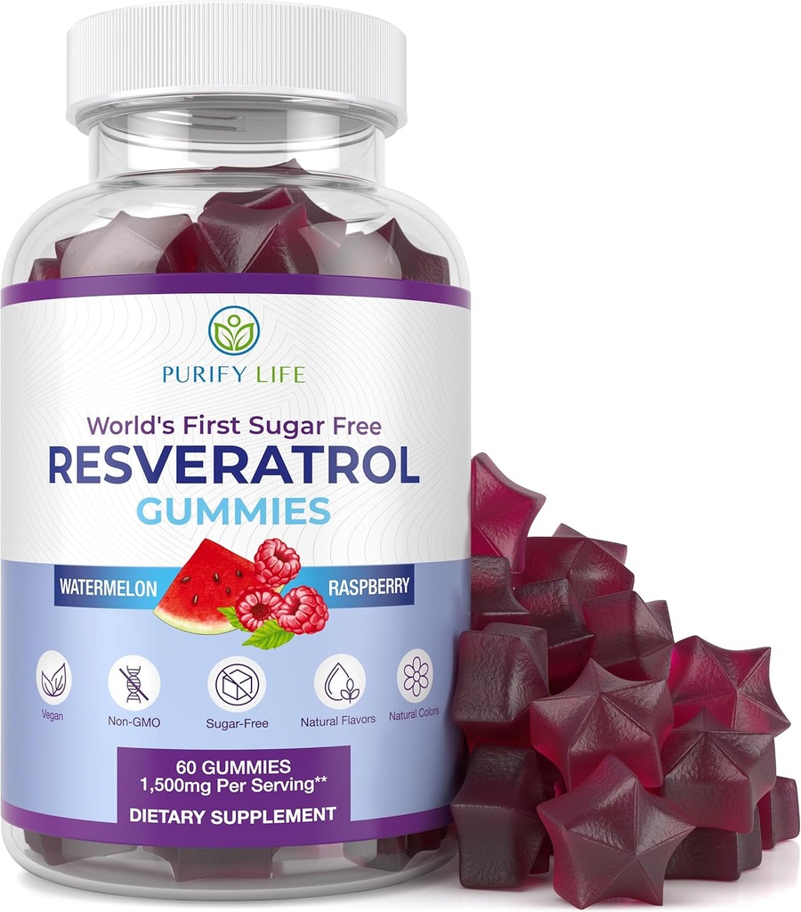Sugar- Free Resveratrol Gummies - Potent Anti- Aging Antioxidant - Resveratrol supplement til støtte fordøjelse & immunsundhed - Naturlig urt til Cell Growth & Repair - Let Chewable NMN Alternativ