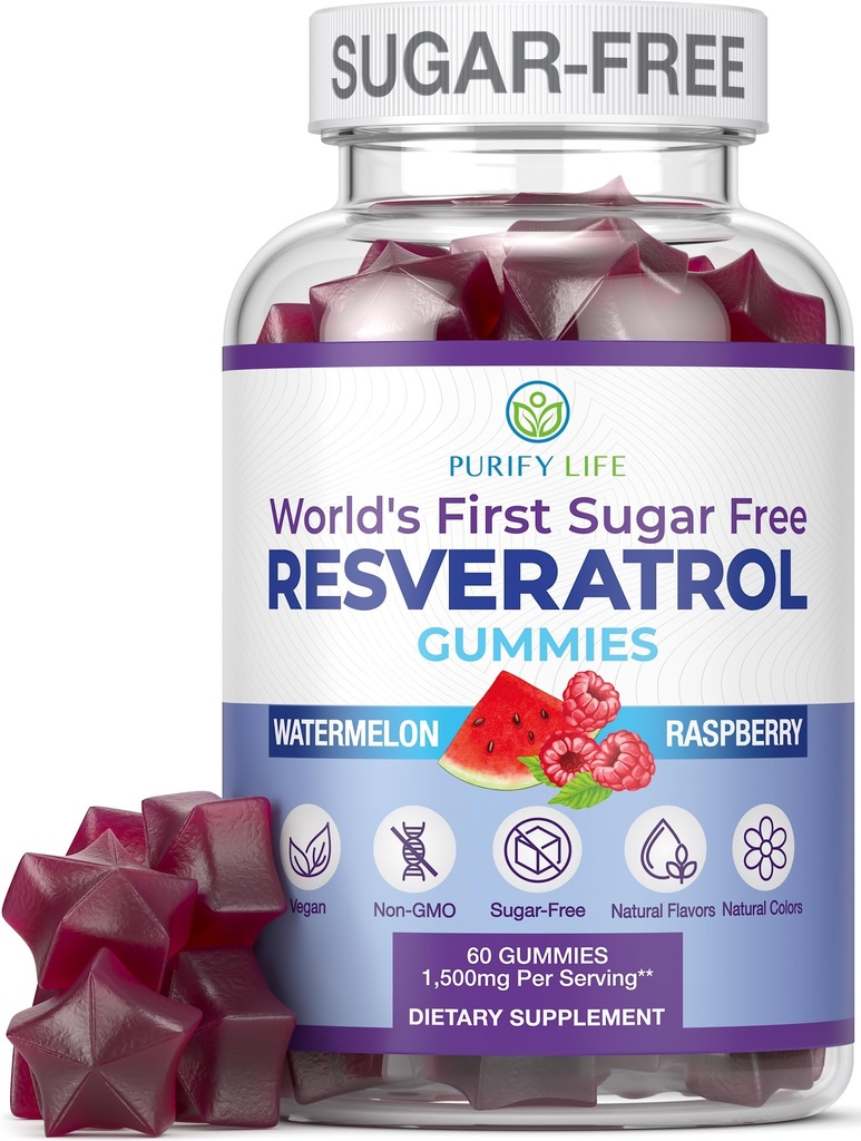 Sugar- Free Resveratrol Gummies - Potent Anti- Aging Antioxidant - Resveratrol supplement til støtte fordøjelse & immunsundhed - Naturlig urt til Cell Growth & Repair - Let Chewable NMN Alternativ