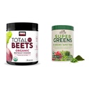Force Factor Total Beets Organic Beetroot Powder and Country Farms Super Greens Drink Mix, 50 Organic Superfoods, 20 Servings