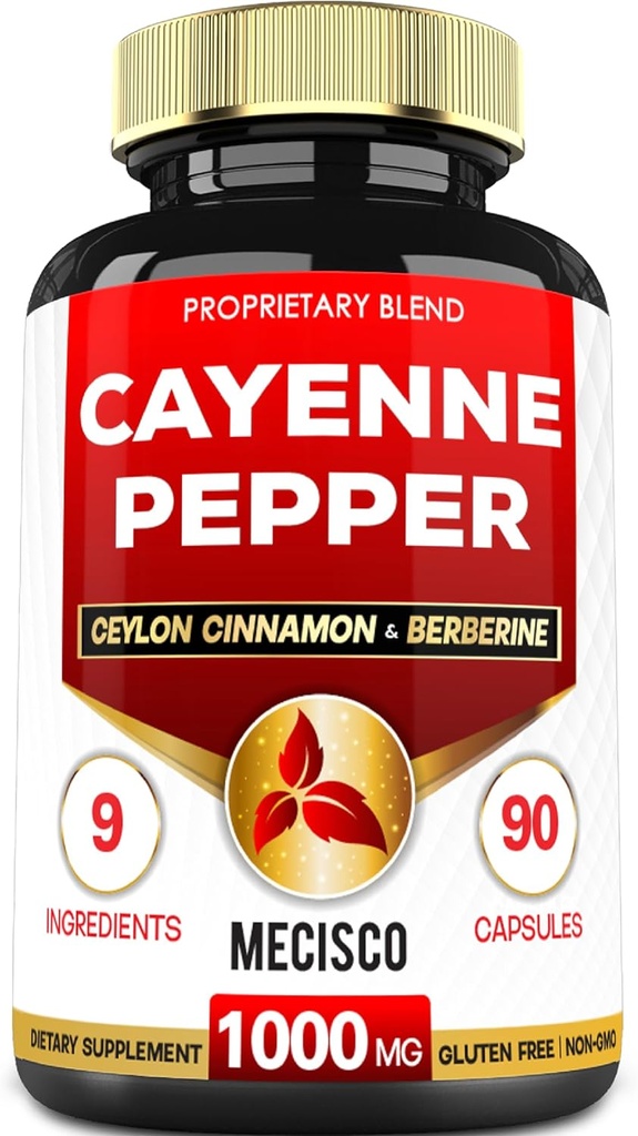 Cayenne Pepper Kosttilskud med gurkemeje Curcumin Root, Berberine HCl, Ceylon kanel Bark & mere - 90 kapsler - Support fordøjelse sundhed, immunsystem og kropsbalance