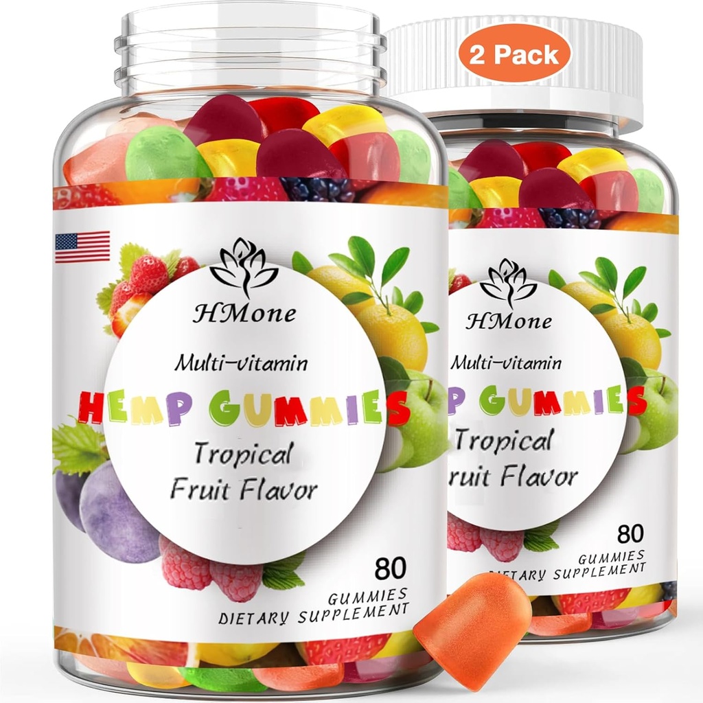 2 Pakker Økologisk Hamp Gummies Ekstra Styrke høj potens med Pure Hamp Oil Extract Vegan Spiselige Bear Candy - Non-GMO, Vegan, Lavsukker