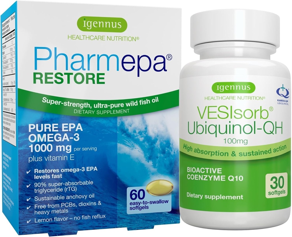 Pharmepa Gendanne EPA & VESIsorb Ubiquinol- QH CoQ10 Heart Health Bundle, af Igennus