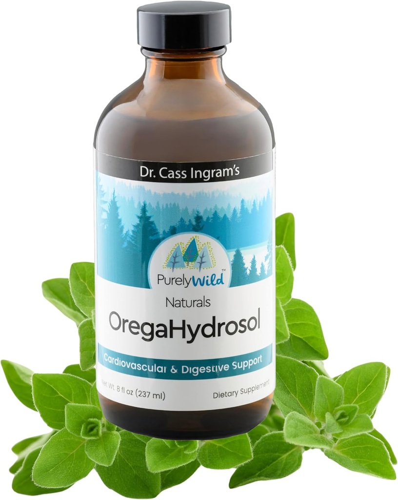 PURELY WILD Dr. Cass Ingrams OregaHydrosol - Wild Mediterranean Oregano Juice for immunforsvar, luftveje og fordøjelsessygdomme - Non GMO Wild - Pure Steam- Destilleret essens (8 fl oz)