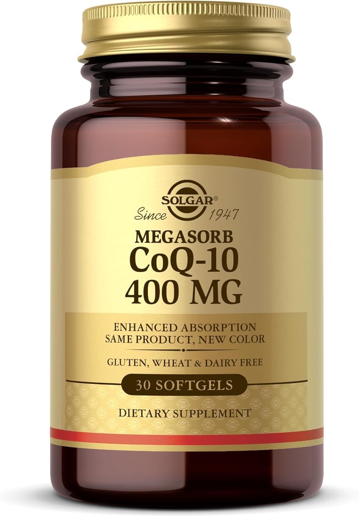 Solgar Megasorb CoQ- 10 400 mg, 30 Softgels - Understøtter Brain Function - Coenzym Q10 Supplement - Forbedret absorption - Gluten Free, Dairy Free - 30 Servering
