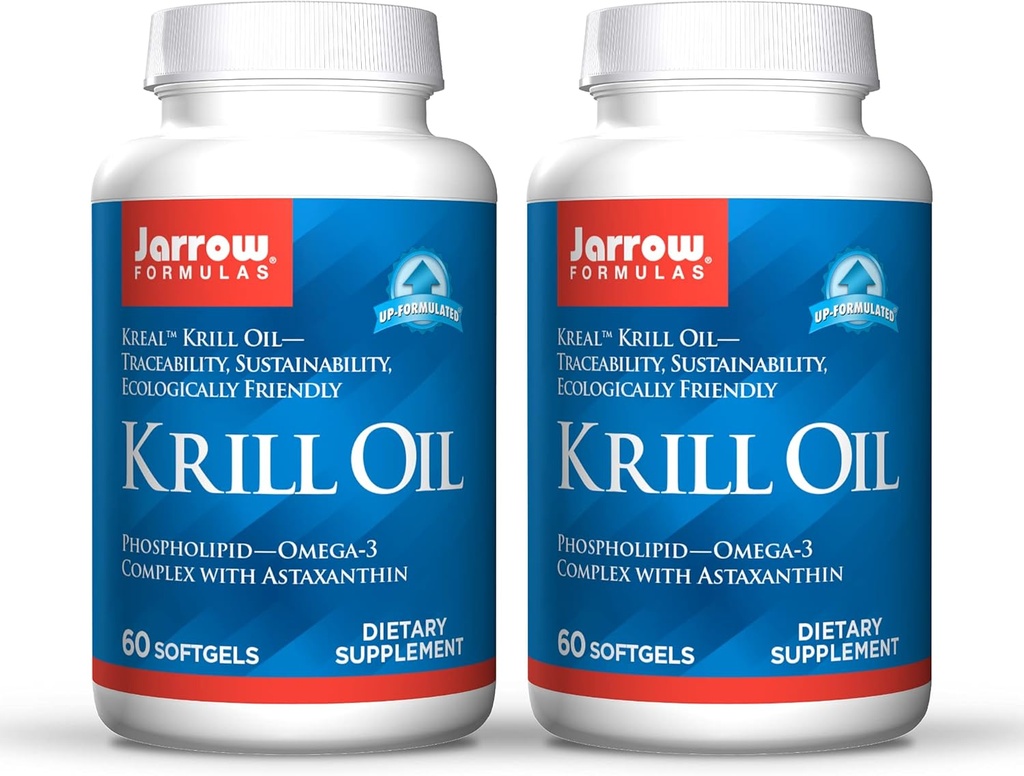 Jarrow Formulas Krill Oil - 60 Softgels - Phospholipid Omega-3 Complex med Astaxanthin - Kan støtte Lipid Management, Brain Function & Metabolisme - 30 Serveringer