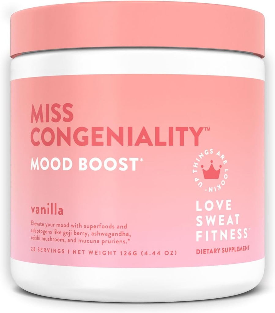 Love Sweat Fitness Mood Boost Powder # 124; Miss Congeniality Vanilla Blend # 124; Forbedrer fokus, Elevates Mood # 124; Ingen sukker, Vegan, Gluten Free, Non- GMO # 124; 28 Servering