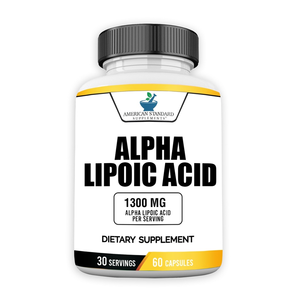 American Standard Kosttilskud Alpha Lipoic Acid 1300mg Per Servering - Vegan, Gluten Free, Non- GMO, 60 Kapsler, 30 Servere