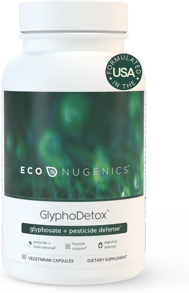 EcoNugenics GlyphoDetox Supplement - Sikker fjernelse af Glyphosat Pesticider og landbrugstoksiner - Detox formel w / Kelp, Citrus Pectin, Algimat, Glycin - for mænd og kvinder - 60 kapsler