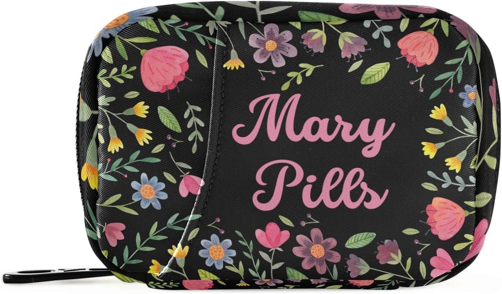 Custom Pill Box 7 Dag Pill Case Bag Floral Blomster Personaliseret Navn Rejse Pill Organizer Bag med lynlås Portable ugentlige sag Kompakt størrelse for Vitamin Supplement Holder
