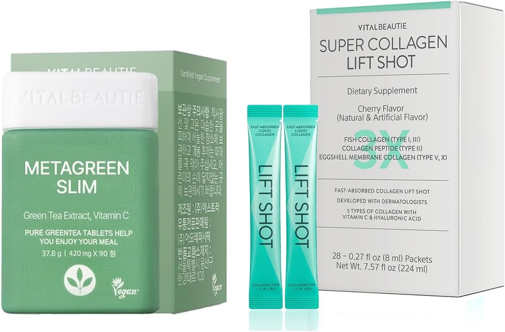 VITABEAUTIE Metagreen Slim (Green Tea Extract, EGCG) 30 Servering Væske Collgen for kvinder, Super Collagen Lift Skudt