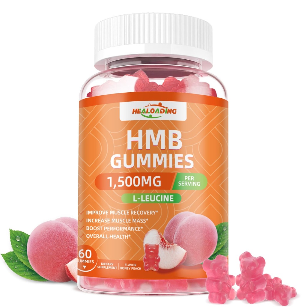 HMB og Leucin Gummies Supplement: HMB Kosttilskud til mænd 1500mg og Leucin Aminosyre til muskel Inddrivelse Øge muskelmasse Forbedre udholdenhed Non- GMO sukker fri Peach 60 Gummies