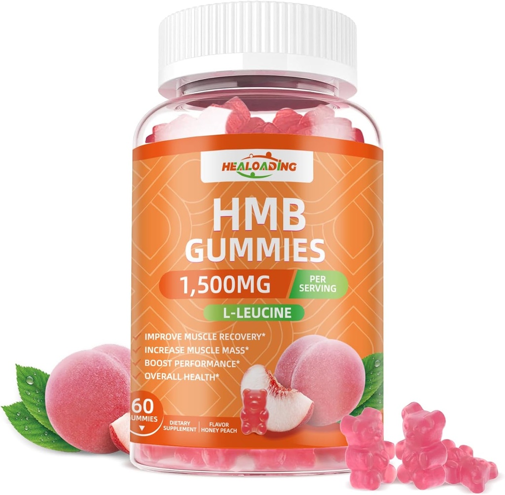 HMB og Leucin Gummies Supplement: HMB Kosttilskud til mænd 1500mg og Leucin Aminosyre til muskel Inddrivelse Øge muskelmasse Forbedre udholdenhed Non- GMO sukker fri Peach 60 Gummies