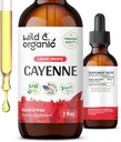 Wild & Organic Cayenne Pepper Tincture - Capsaicin Kosttilskud til fordøjelsesstøtte - Cayenne Pepper Extract Liquid - Vegan, Alkohol- Free Drops - 2 fl oz