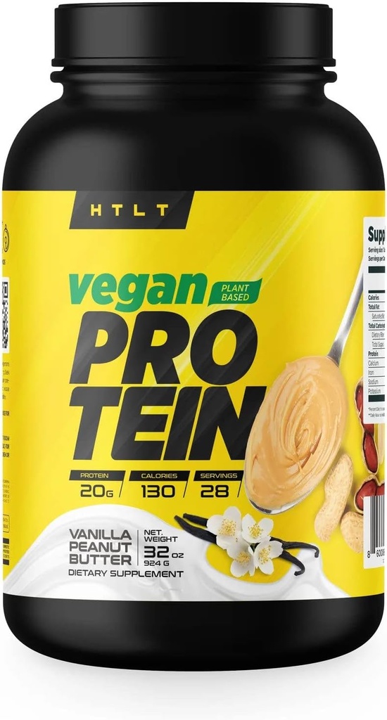 Vegansk protein af HTLT - 124; Plant baseret protein - pulver - 124; Pea & Rice - proteinpulver - blend - 124; til high- protein- shakes og bagte behandlinger, (vanille jordnøddesmør)