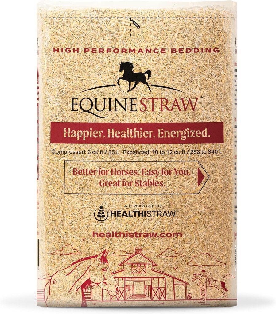 EquineStraw, 3 cu ft (25 lb) udvides til 10 + cu ft - Hvede Straw Sending for Heste, Foaling & Trailers - Støvfri, Allergen- Free, Absorbent, Sensitivel- Skin Safe - Bæredygtigt Sourced