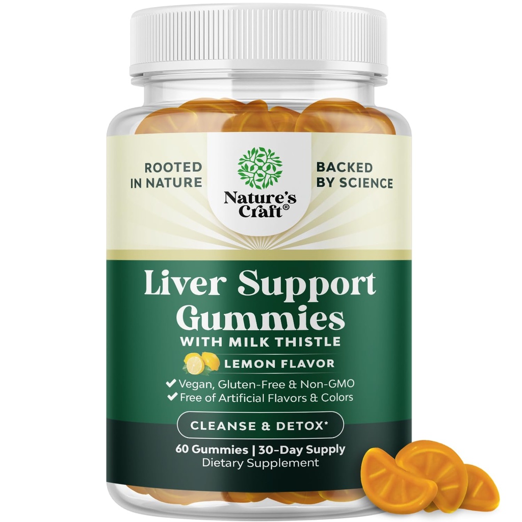 Rensning Herbal Lever Detox Gummies Lever Support Mælk Thistle Gummies med Artichoke Extract gurkemeje Curcumin og L- Carnitin - Vegan og ikke-GMO - Sweet Lemon (30 Servere)