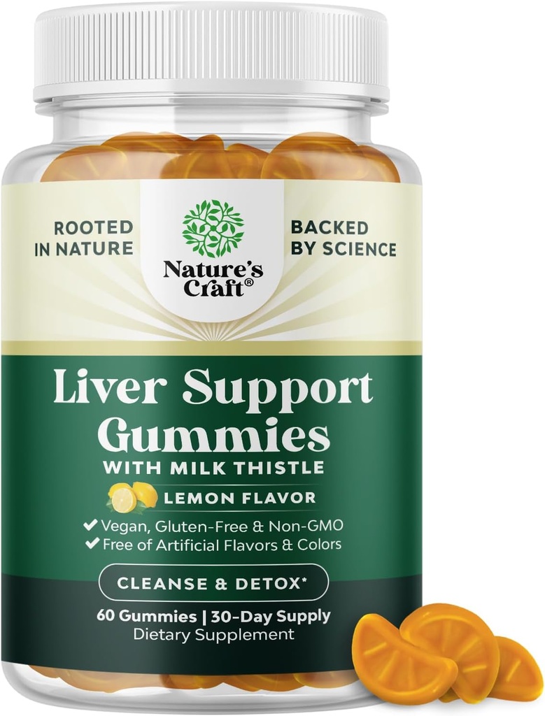 Rensning Herbal Lever Detox Gummies Lever Support Mælk Thistle Gummies med Artichoke Extract gurkemeje Curcumin og L- Carnitin - Vegan og ikke-GMO - Sweet Lemon (30 Servere)