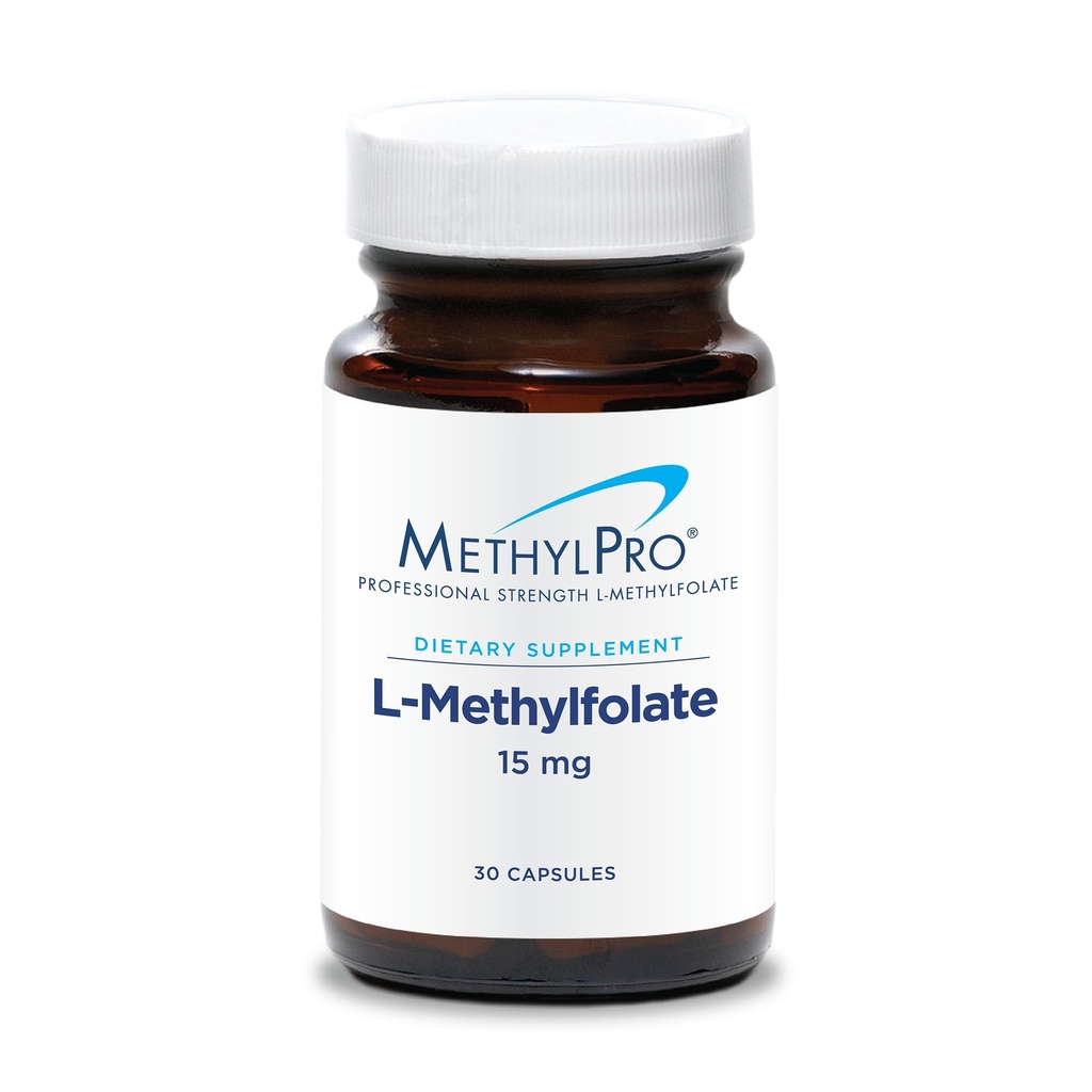 MethylPro L- methylfolat 15 mg - L methylfolat, Methylfolat supplement til kvinder og mænd, Methylyleret vitamin B9 (5- MTHF) for hjernesundhed, fokus, ro - 30 kapsler (pakning med 1)