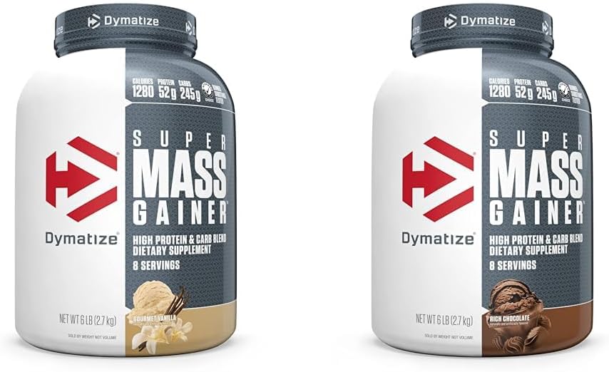 Dymatize Super Mass Gainer Protein Powder 52g Protein 1280 Kalorier 6 Pund Gourmet Vanilla & Rich Chocolate (Pack of 2)