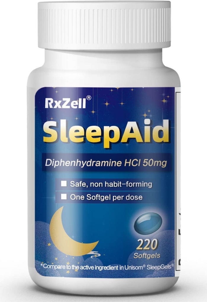 Sleep Aid, Diphenhydramin 50mg, Easy- to- Swallow Softels, Understøtter Deeper Resistent Sleeping, Non Habitat-Danning (220 tællinger)