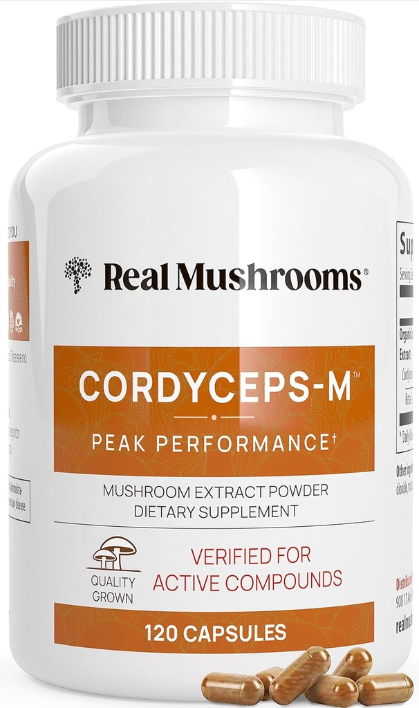 Ægte svampe Supplement kapsler - Cordyceps Mushroom Powder Rich in Beta Glucans - Mushroom Pills Cordyceps for Energy and Performance - Vegan, Non- GMO, No Grain Fillers, 120 ct