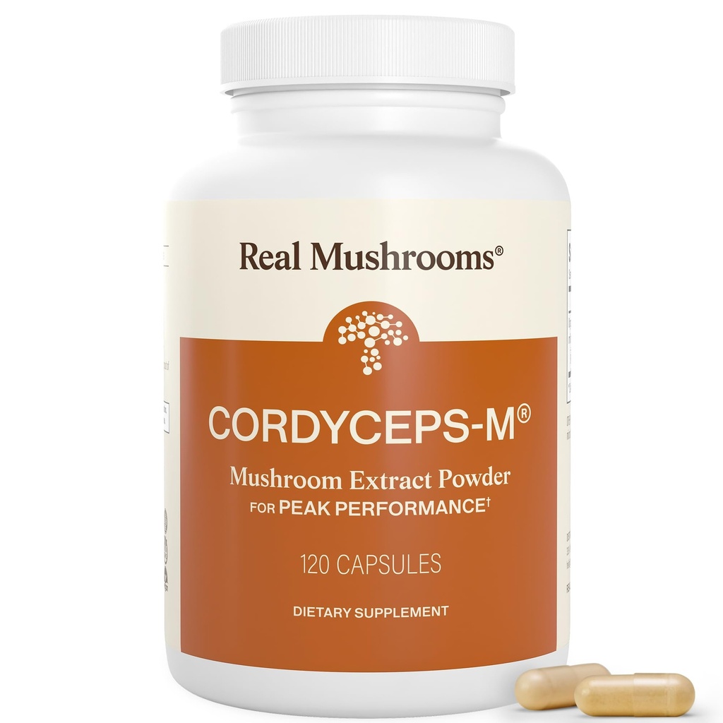 Ægte svampe Supplement kapsler - Cordyceps Mushroom Powder Rich in Beta Glucans - Mushroom Pills Cordyceps for Energy and Performance - Vegan, Non- GMO, No Grain Fillers, 120 ct