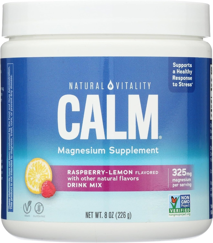 Naturlig Vitality rolig, Magnesium tillæg, Anti- stress drik mix pulver, Original, Raspberry Lemon - 8 Ounce (Packaging May Vary)