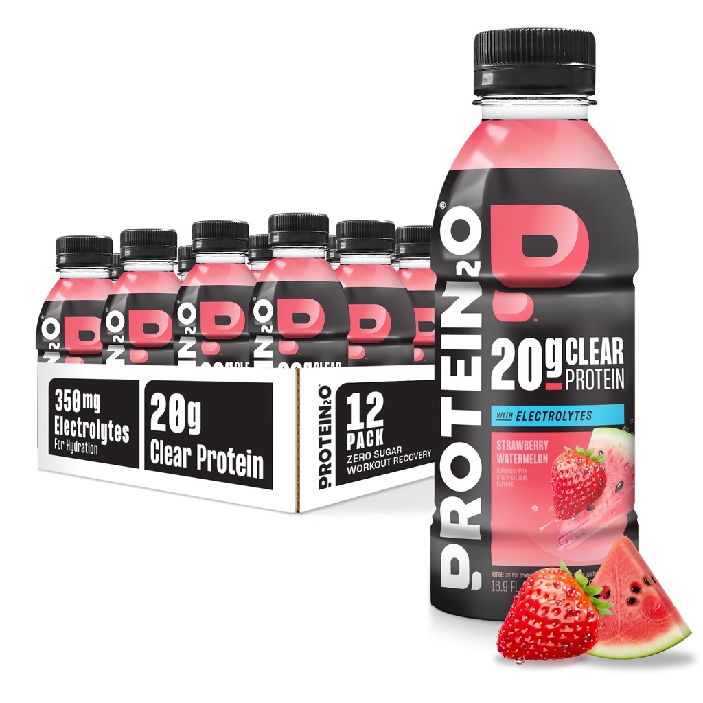 Protein2o Hydration Drink - 2-in-1 Flydende Clear Whey Protein Isolate og Elektrolyte Drink - 20g Protein, Vitaminer B5, B6 - efter-Workout Inddrivelse - 16.9 Fl Oz - 12 Grev Strawberry Watermelon