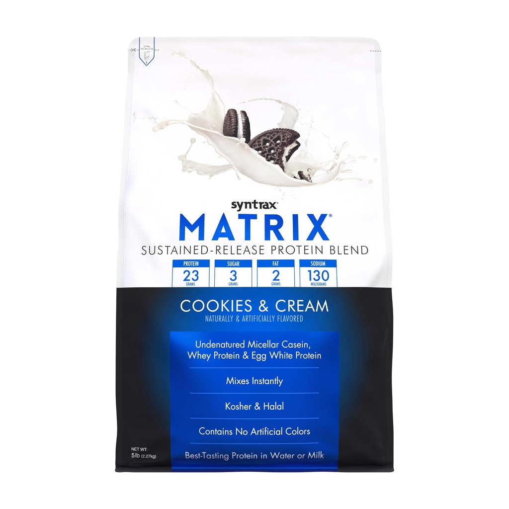 Syntrax Nutrition Matrix - Vedvarende-Release Protein Blend, Cookies & Cream 5 lbs. Real Cookie stykker