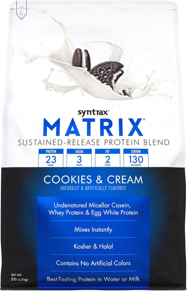 Syntrax Nutrition Matrix - Vedvarende-Release Protein Blend, Cookies & Cream 5 lbs. Real Cookie stykker