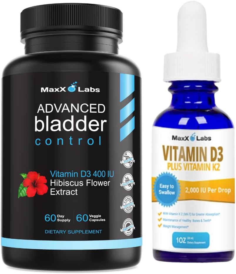 Advanced Bladder Control Supplements 60Ct + Vitamin D3 K2 Liquid Drops w/ K2 MK7-2,000 IU Per Drop Liquid Vitamin D K2 Drops 1 Oz