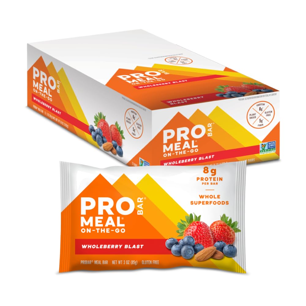PROBAR - MEAL Bar, Wholeberry Blast, Non- GMO, Gluten- Free, Sund, Plant- baseret, Whole- Food Ingredients, Natural Energy (12 Tæl)