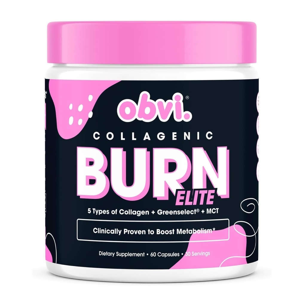 Obvi Burn Elite Buddy 124; Understøtter Metabolisme Boost, Energi, og Focus Buddy 124; Supplement med Collagen og grøn te Buddy 124; Understøtter sundt hår, hud, negle, og Joints Buddy 124; 60 kapsler, 30 Servere