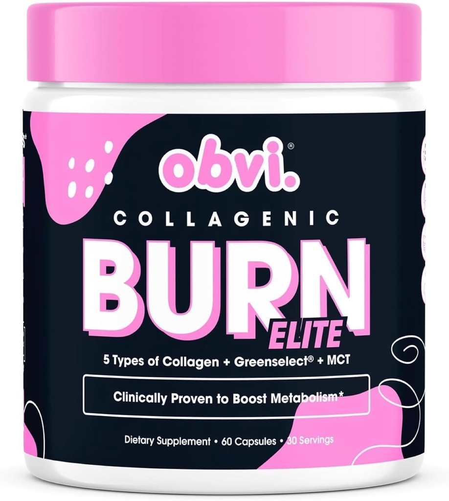 Obvi Burn Elite Buddy 124; Understøtter Metabolisme Boost, Energi, og Focus Buddy 124; Supplement med Collagen og grøn te Buddy 124; Understøtter sundt hår, hud, negle, og Joints Buddy 124; 60 kapsler, 30 Servere