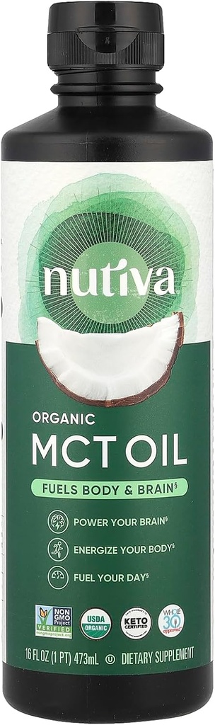 Nutiva Organic MCT Olie, Kosher, Keto Friendly, USDA Certified Organic, Non-GMO, 16 Fluid Ounce (pakke med 1)