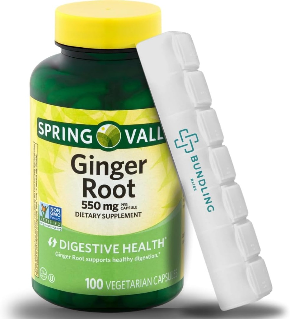 Ingefær Root 550 mg, Vegetariske kapsler - Kosttilskud -100 Tæl - (Inkluderer Bonus Organizer) - 1 pakke