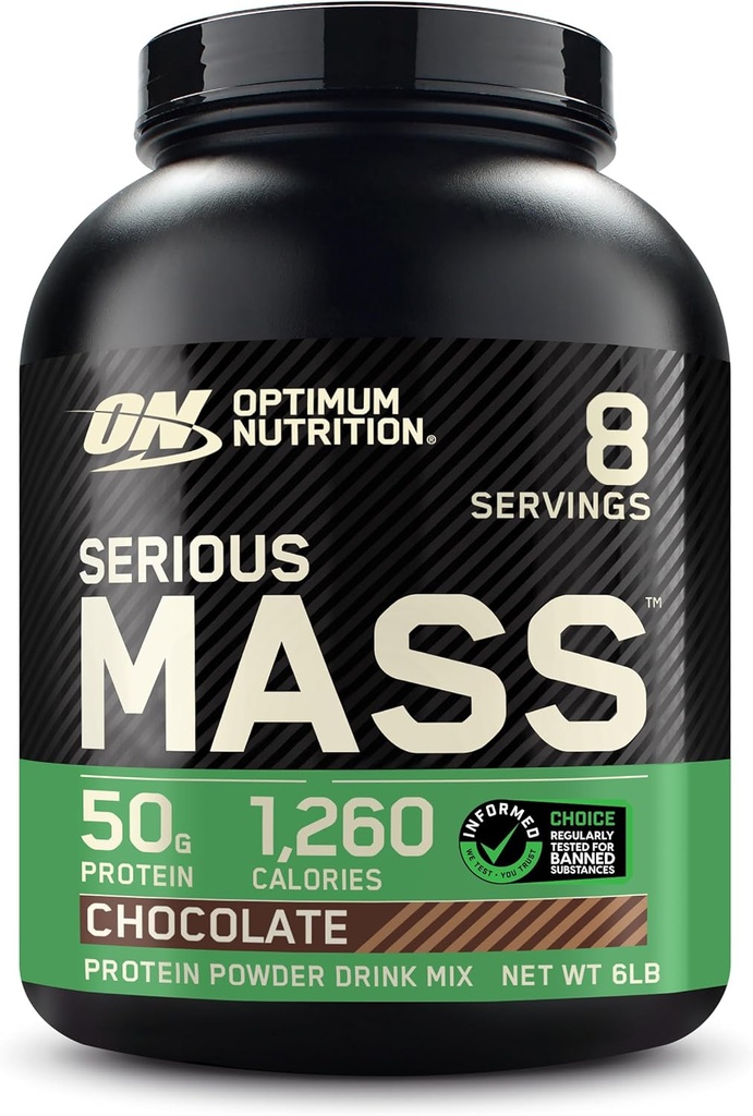 Optimum Nutrition Alvorlig masse, vægt Gainer Protein Pulver, Mass Gainer, C-vitamin og zink til immunforsvar, Creatin, Chokolade, 6 Pund (Packaging May Vary)