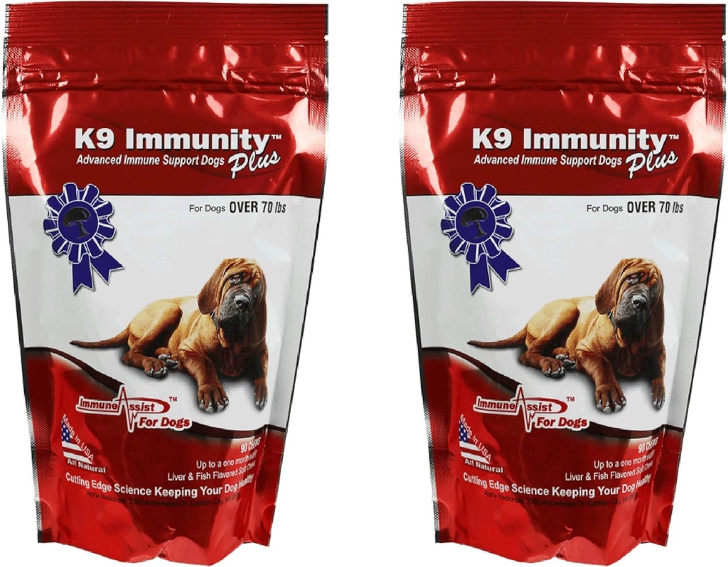 Aloha Medicinals K9 Immunitet Plus, Immunitet Support for hunde over 70 lbs, Økologisk og champignon Forbedret hund sundhed forsyninger, Pack af 2, 90 Chews