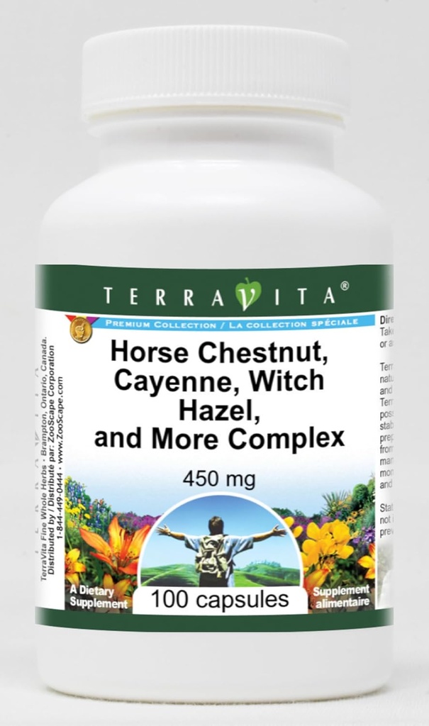 Terravita Horse Chestnut, Cayenne, Witch Hazel, og mere kompleks - 450 mg (100 kapsler, ZIN: 517073)